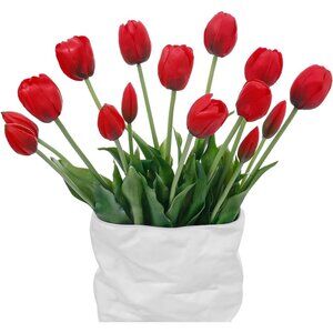15-Pcs Red Artificial Flowers Faux Plastic Tulips Latex Garden Home Decor